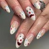 Almond Press on Nails White French Tip Fake Nails Medium Cute Clown Gel Nails Designs with Round Dot Stars Nails Stick on Nails Halloween Glue on Nails Glossy Acrylic Nails False Nails for Women 24Pcs
