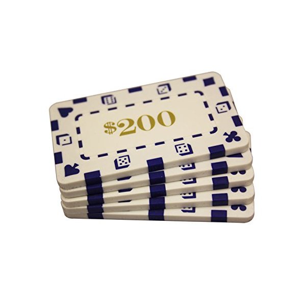 MRC 5 Pcs Rectangular Poker Chips Plaques $200 White