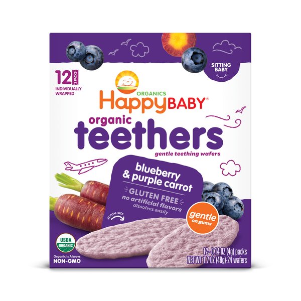 Happy Baby Organics Teether, Blueberry & Purple Carrot, 12 Count (Pack of 6)