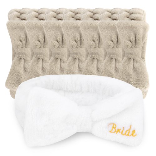 CIEHER 8 Pcs Spa Headbands for Bachelorette Party Favors, Bachelorette Party White & Light Coffee Spa Headband for Bride Bridesmaid, Bachelorette Gifts for Bride Makeup Headbands Face Wash Headbands