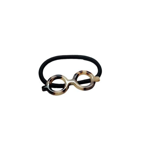 Calabria Eyeglass Charm Hair Tie Elastic Black/Tortoise Havana Strong Hold Anti Tug Slip Ponytail Holder for Thick Thin Curly Straight Hair Types Cute Stylish Chic