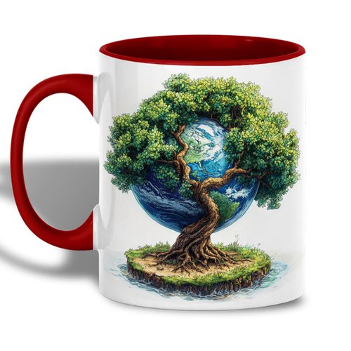 ANOVRA Earth Tree Mug, Planet and Nature Art Design, Ceramic Cup for Earth Day, Nature Lovers and Eco-Friendly Living, 11oz