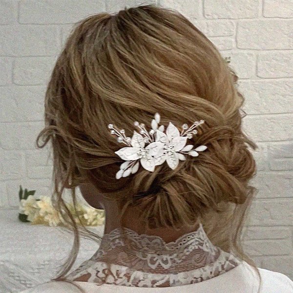 JONKY Wedding Flower Hair Comb Rhinestone Silver Hair Side Combs Crystal Wedding Hair Piece Floral Bridesmaid Hair Accessories for Women and Girls