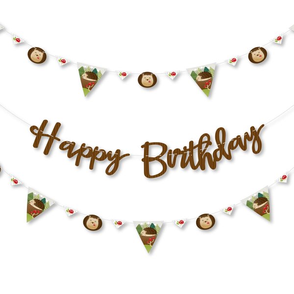 Big Dot of Happiness Forest Hedgehogs - Woodland Birthday Party Letter Banner Decoration - 36 Banner Cutouts and Happy Birthday Banner Letters