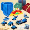 MIMAX Build-on Brick Mug with 180+ Pieces Building Blocks Toys Set for Kids Birthday (Blue-Upgrade)