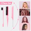 SWEET VIEW Hair Brush Set, 3 Pcs Slick Back Hair Bristle Brush, Rat Tail Comb, Edge Brush for Smoothing Baby Hair & Flyaways - Pink