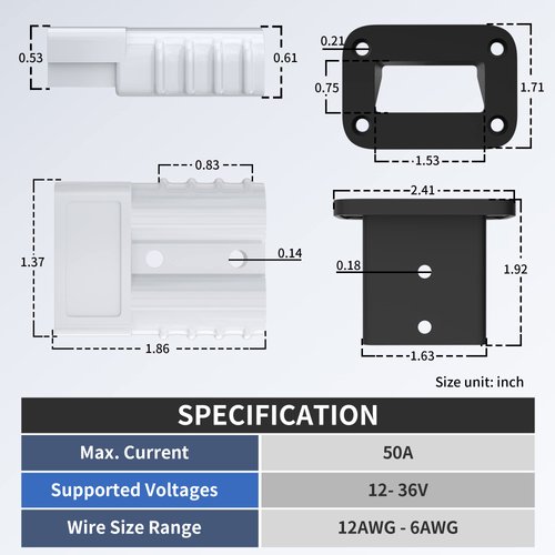 RVBOATPAT Battery Cable Connector 50 Amp Battery Quick Connect Connector 6/8/10/12 Gauge Battery Quick Disconnect Connector 12 Volt with Mounting Bracket for Boat Winch Car Trolling Motor - 2 Pack
