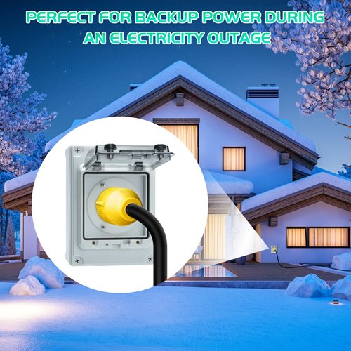 30 Amp Power Inlet Box, Briidea NEMA 3R Generator Inlet Box, NEMA L14-30P, 125/250 Volt, 7500 Watts Generator Transfer Switch, Weatherproof for Outdoor Use, ABS, Gray