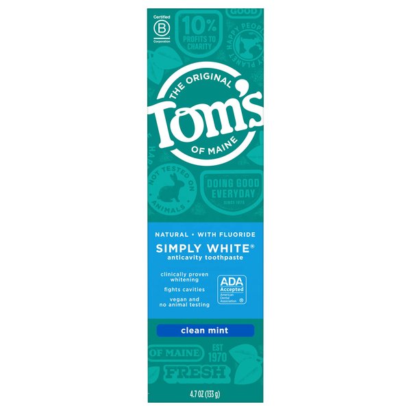 Tom's of Maine Natural Simply White Fluoride Toothpaste, Clean Mint, 4.7 oz. (Packaging May Vary)