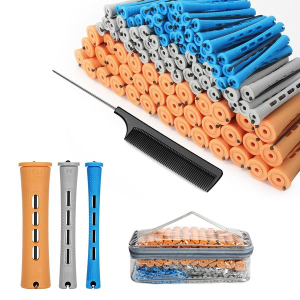 BELICOO 108 Pieces Hair Perm Rods Set, 3 Sizes Cold Wave Rods Hair Rollers Heatless Perming Rods Set with Pintail Comb or Long & Short Hair DIY Different Hairdressing Styling Tool