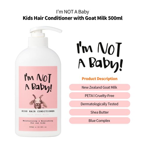 I’m NOT A Baby! Kids Hair Conditioner, Dermatologist Tested, Allergen-Free, Zero Silicon, Goat Milk and Shea Butter, PETA, Cruelty-Free, Gentle for Kids, Kids Hair Conditioner, 16.9 Fl Oz