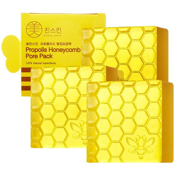 CRAZY SKIN Natural Propolis Honeycomb Pore Facial Wash (100g x 3 packs) - 100% Natural Ingredients, Facial Deep Cleansing Bar, Skin Sebum Control, Pore Tightening