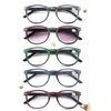 MODFANS Reading Glasses Women/Men Wood Look Round Frame Includes Sun Readers glasses for outdoors 5-Pack Comfort Flexible?Spring Hinge Lightweight with soft case 3.0