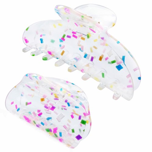 Kitiin Colorful Sprinkles Thin Hair Claw Clips Youth Women Teen Girls Nonpareil Sprinkle Candy Clear Hair Clips Cute Fairy Birthday Gift Decorative Claw Clips Magic Rainbow 2pc Fun Hair Accessories