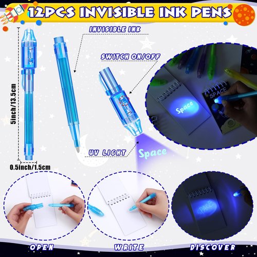 Winrayk Outer Space Party Favors Galaxy Birthday Supplies Invisible Ink Pen Notebook Glow in the Dark Tattoos Stamp Astronaut Keychain, Boy Kid Space Gifts Toys Space Themed Party Supplies Decorations