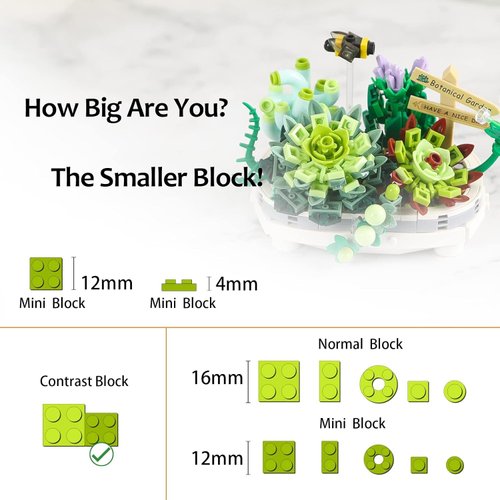 Mini Brick Flower Bouquet Building Kit Features Artificial Flowers and is Perfect for Creating A One-of-a-Kind Home Decoration(Not Compatible with Lego Set) (Succulent)