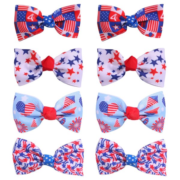 Independence Day Hair Clips Cute Bow Tie Hair Accessories for Girls Kids July 4th Small Hair Clips Decorations Balloon Heart Star National Flag Claw Clips for Thick Thin Hair 8Pcs (July 4th B)