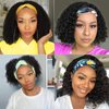 FBKDFCZS Kinky Curly Headband Wig Short Afro Kinky Curly Wigs for Black Women Synthetic Deep Wave Glueless Wigs with Headband Attached Black Curly Headband Wig Black Women Scarf Wig