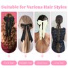 Sekonow 6Pcs Hair Bows for Women, 3 Sizes Hair Bow Clips Hair Ribbon Tassel with Long Tail, Silky Satin Coquette Bows Metal Barrettes Cute Hair Accessories (Black + Beige)