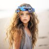 LLinfflr Flower Wreath Crown Boho Flower Headband Floral Halo Headpiece Hair Garland with Wrist Wedding Party Photos Blue