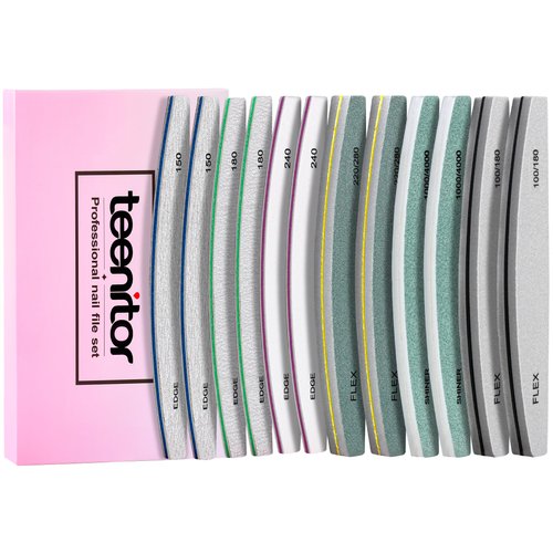 Teenitor Nail File and Buffer Set, 2 Sets Nail Buffer Block Nail Files for Natural Nails, Emery Boards for Nails Nail Buffer and Shine Kit, Acrylic Nail Files 100/180 Fingernail Files for Women