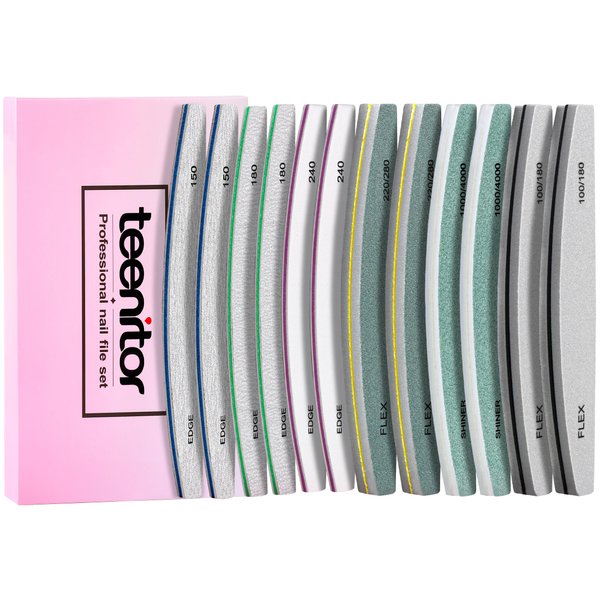 Teenitor Nail File and Buffer Set, 2 Sets Nail Buffer Block Nail Files for Natural Nails, Emery Boards for Nails Nail Buffer and Shine Kit, Acrylic Nail Files 100/180 Fingernail Files for Women