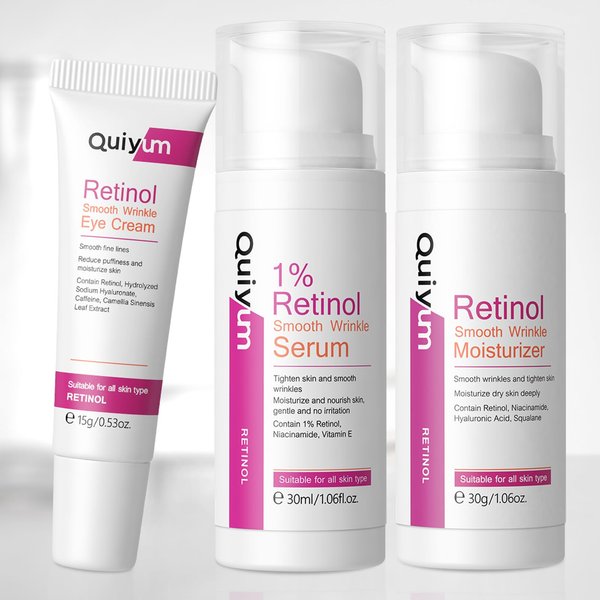 QUIYUM Retinol Skin Care Set, Anti Aging Skin Care Routine Kit Gift Set with Face Serum, Eye Cream, Moisturizer, Travel Size Skincare Set for Wife Mom Women, Hydrate Firm Skin, Smooth Wrinkles