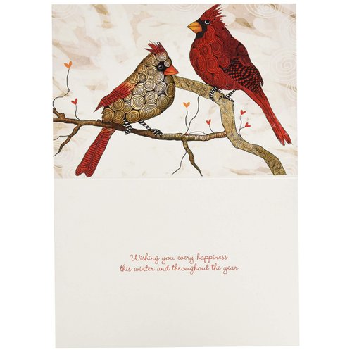 Tree-Free Greetings Happy Holidays Cards and Envelopes, Winter Card Set, 5 x 7 Inch Cards, Winter Box Set of 10, Cardinals Flitting, (HB93541)