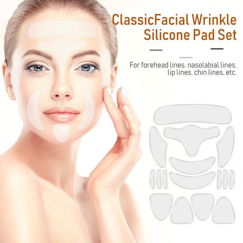 32 Pcs Facial Chest Neck Silicone Pad Reusable Face Forehead Patches Facial Sleeping Mask Cover for Smoothing Facial Chest Neck Forehead Eye Mouth (Gold,Clear)