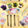 MotiMind 82 Pcs Cat Birthday Decorations Party Favors Bulk Include Cat Mini Spiral Notepads Pens Stickers Set for Cat Themed Party Supplies Classroom School Reward Gift Prizes