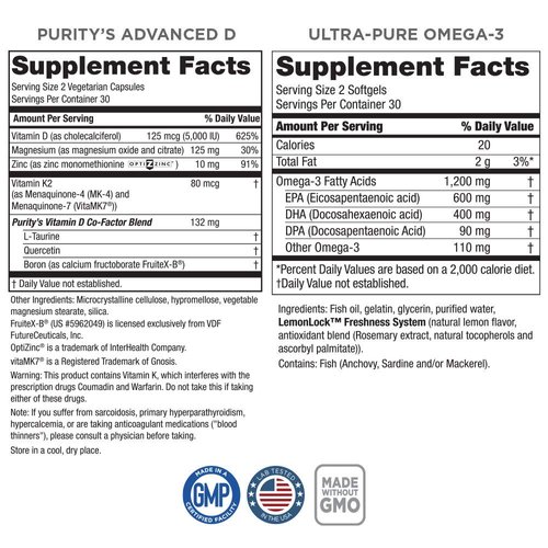 Purity Products KIT - Dr. Cannell's Advanced D + Omega-3 Ultra-Pure Fish Oil from Advanced D is Packed with Vitamin D, Vitamin K2, Zinc, Magnesium Citrate, Boron and Taurine
