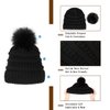 Qlenkay Beanie Hat with Long Wavy Curly Hair Extensions Knit Black Cap Attached 20inch Synthetic Wig Detachable Hairpiece Warm Pom for Women Winter Ginger Blonde Mix Bleach Blonde