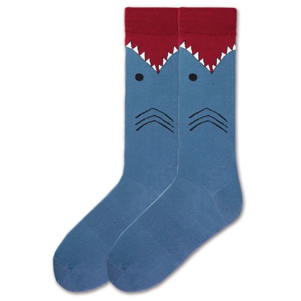K. Bell Socks Men's Funny Animal Novelty Crew Socks, White Shark (Slate Blue), Shoe Size: 6-12