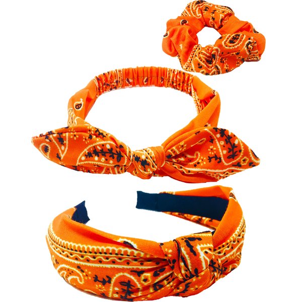 Shimmer Anna Shine Orange Bandana Headbands and Scrunchies for Women and Girls (Orange Knotted Bandana)
