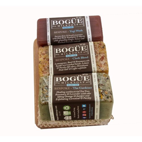 Luxury Goat Milk Soap Healthy Lifesyle Giftset- BOGUE BESPOKE No.11 Gardener, No.12 Chefs Blend with exfoliating Himalayan Pink Salt, No.19 Namaste Yoga Blend to Focus & bring awareness