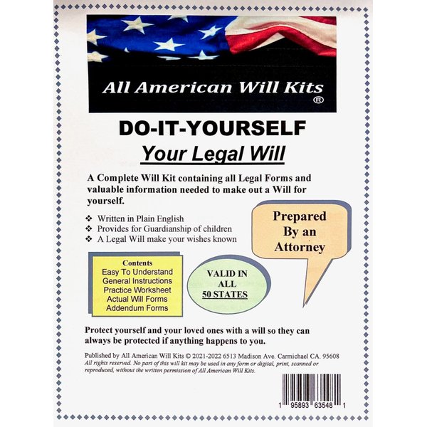 Do-It-Yourself Legal Will Kit – Come with one Set – No Printing – No Downloading - No CD is Required - Prepared by an Attorney Multicolor 8.5inchX11inch