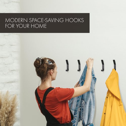 Decorative Coat Hooks For Wall Mount Set of 5 - Stylish and Sturdy Black Metal Double Hooks Are Perfect To Hang Your Jackets, Towels Or Hats - A Modern Addition To Any Farmhouse or Minimal Home Decor