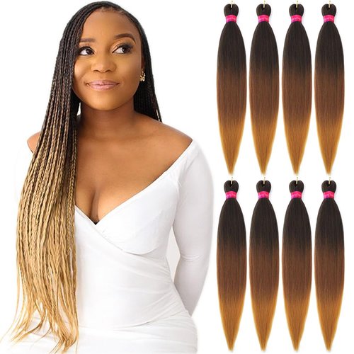 FAYETA Braiding Hair Pre Stretched,Ombre Braiding Hair 28''-8 packs Silky Color Blend Braid Hair Extensions, 100% Kanekalon Synthetic Crochet Hair Braids, Yaki Texture Hair Braiding