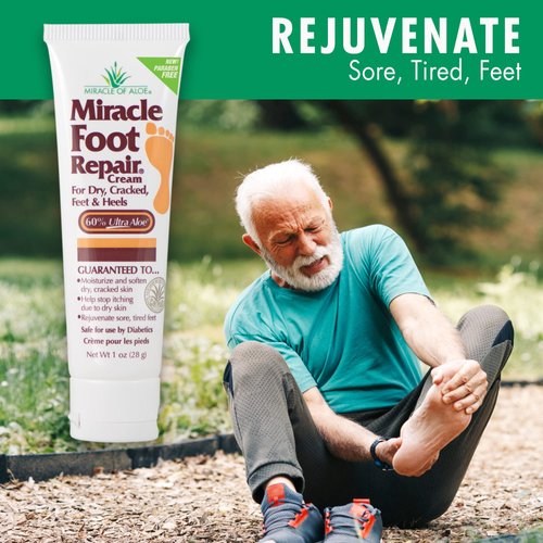 Miracle Foot Repair Cream, (1 oz / 3 Pack) Repairs Dry Cracked Heels and Feet, Diabetic-Safe, 60% Pure Ultra Aloe Moisturizes, Softens, and Repairs,Relief from Discomfort of Ingrown Toenails