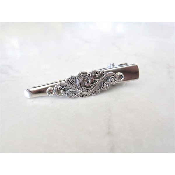Small silver tone metal filigree alligator hair claw clip clamp fine hair
