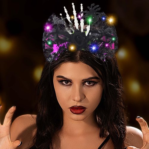 Lorealri Halloween Headbands Bow Hair Band Skull Light UP Cosplay Festival Decorations Party Hair Accessories for Women (Black Rose, Black)