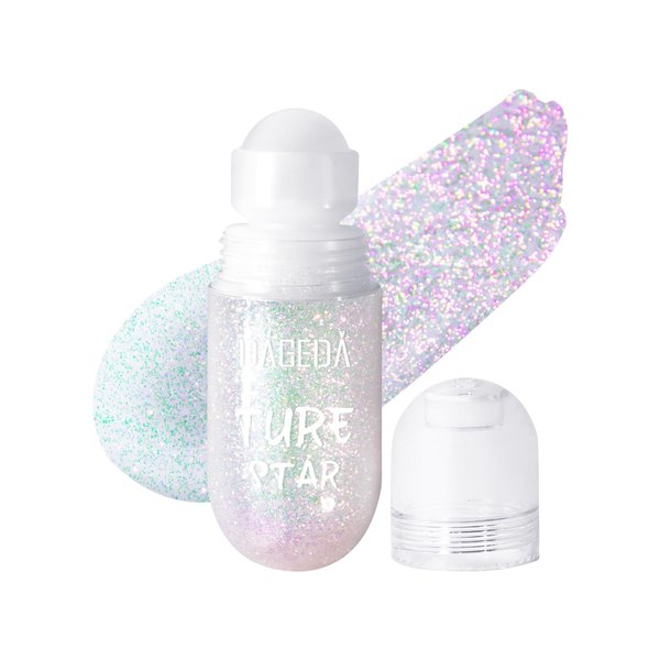 DAGEDA Body Glitter Gel, Roll-on Face Glitter for Mermaid Makeup Festival Rave Accessories, Holographic Hair Glitter Gel,Body Shimmer Halloween Makeup for Rave Party (Sparkling Pink)