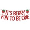 It's Berry Fun to be One Banner, Strawberry 1st Birthday Decorations, Berry Sweet One Baby Shower Decoration, First Baby Girls One Year Old Birthday Party Supplies Red Green
