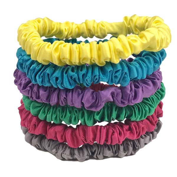 Celestial Silk Mini Scrunchies 6 Piece Mulberry Silk Scrunchy Hair Tie Set (Bright Set)