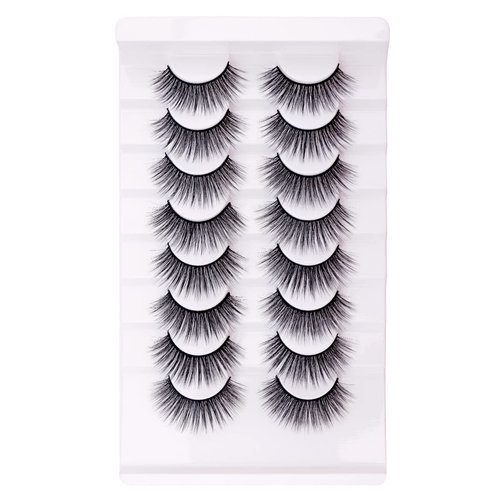 False Eyelashes Wispy Cat Eye Faux Mink Lashes 5 Pairs Natural 8D Fluffy Volume Fake Mink Eyelash Multipack(10MM-17MM)