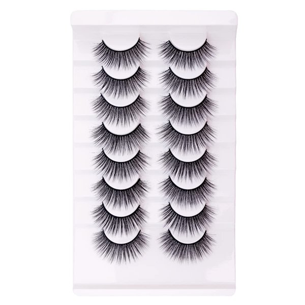 False Eyelashes Wispy Cat Eye Faux Mink Lashes 5 Pairs Natural 8D Fluffy Volume Fake Mink Eyelash Multipack(10MM-17MM)