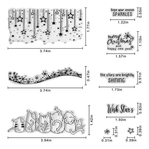 Happy New Year Christmas Clear Stamps, Five Cat Star Snowflake Greeting Sentiments Words Clear Rubber Stamps for Card Making Christmas Decoration and DIY Scrapbooking