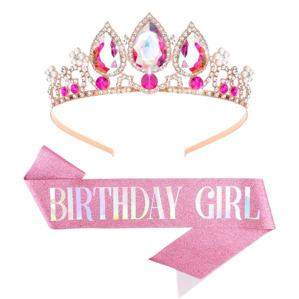 CIEHER Rapunzel Crown & Birthday Sash Set, Birthday Crown and Birthday Girl Sash for Women Girls, Birthday Decorations for Girls Birthday Gifts for Friends