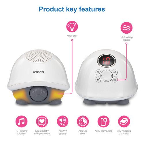 VTech BC8311 Tommy The Turtle Storytelling Baby Sleep Soother with a White Noise Sound Machine Featuring; 10 Stories, 10 Ambient Sounds & 10 Calming Melodies with Glow-on-Ceiling Night Light