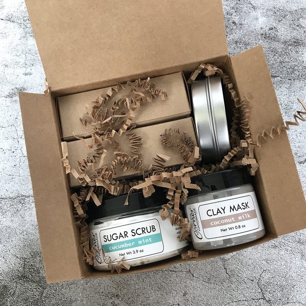 The Corner Handmade Gift for Her, Bath and Body Gift Set with Sugar Scrub, Soap, Clay Mask and Lotion